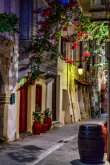 Fototapeta na wymiar The streets of Rethymno city at night time. Crete island, Greece