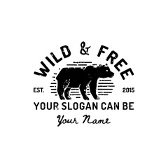 Vintage Grizzly Bear Logo Hand Draw. Vector Symbol Of Wild America, The Silhouette Of A Bear.