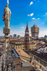 Fototapeta premium Milan skyline view from Milan Cathedral (Duomo di Milano) rooftop