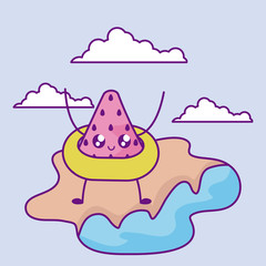 summer poster with watermelon in float kawaii