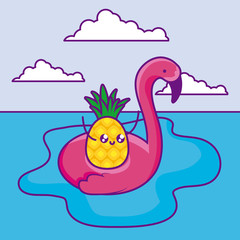 summer poster with pineapple in flemish float kawaii