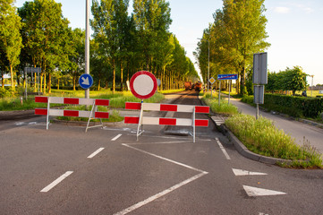 Road closed with barriers