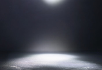 abstract dark concentrate floor scene with mist or fog, spotlight and display