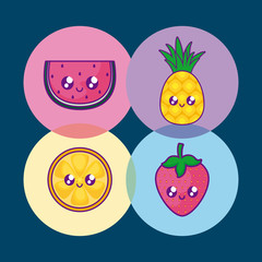 watermelon with pineapple and set fruits