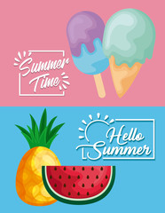 summer poster with watermelon and icons