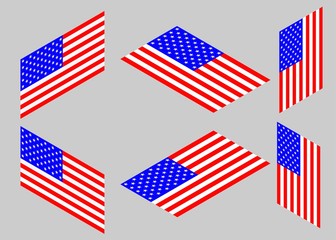 USA flag. Isometric. Set. American flag, vector.