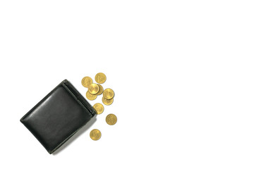 Top view wallet with coins for idea concept put on white background.