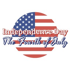 Circle stamp button of National flag of The United States of America with inscription: Independence Day, the Fourth of July in modern style with patriotic colors. Vector EPS10 illustration