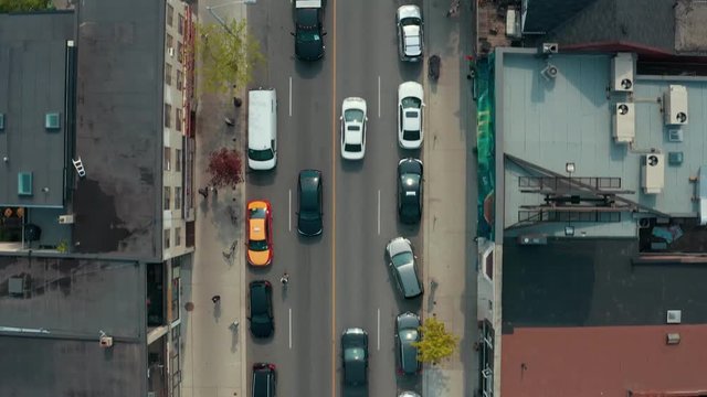 4K Establishing shot of a road in Downtown Toronto. Aerial footage.
