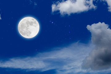 Plakat Full moon with starry and clouds background. Romantic night. 