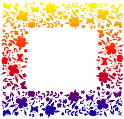Square frame with colorful flowers on white background