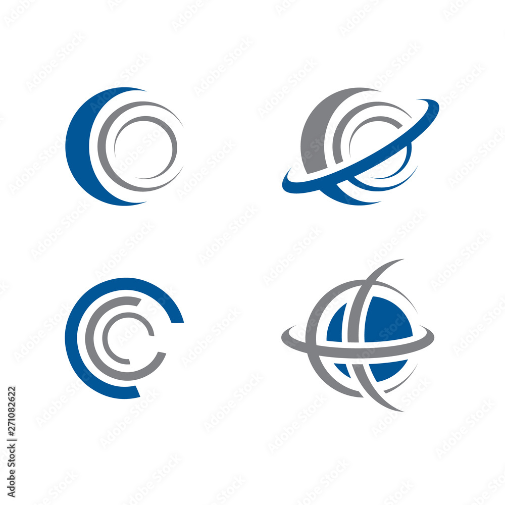 Poster set of abstract planet and orbit circle logo design template