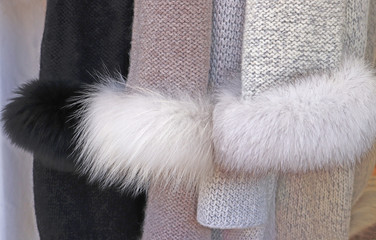 Fototapeta na wymiar knitted jackets with faux fur