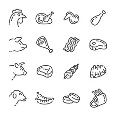 Set of different meat products outline icons. Vector illustration.
