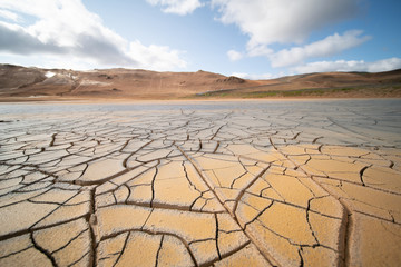 Dried land in the desert. Cracked soil crust