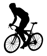 Silhouette noire d'un cycliste sur fond blanc