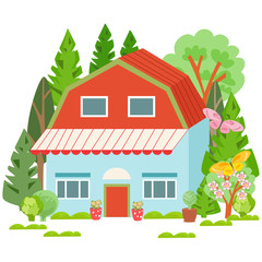 Obraz na płótnie Canvas cute house with trees for your design