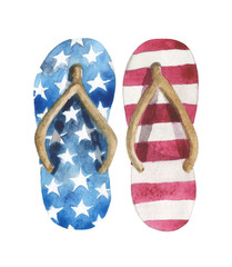 Watercolor beach slates in the coloring of the USA flag, stars and stripes. For patriotic designs, Independence Day or Flag Day.