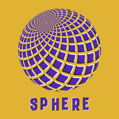 Abstract sphere logo symbol with motion illusion effect. Purple globe emblem with moving squares shapes.