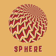 Abstract sphere logo symbol with motion illusion effect. Red globe emblem with moving polygons shapes.