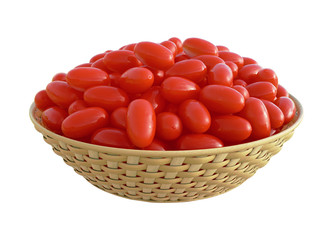Superfood Goji Berries in wooden basket bowl isolated on white background