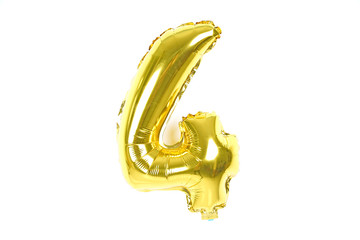 Golden foil number party balloon isolated on white background