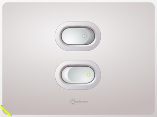 Plastic white power switch in the on and off position. Realistic style. Isolated background. UI elements for site, web design, banner, app, logo or badge. Vector illustration.