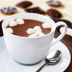 Hot chocolate and marshmallows close up