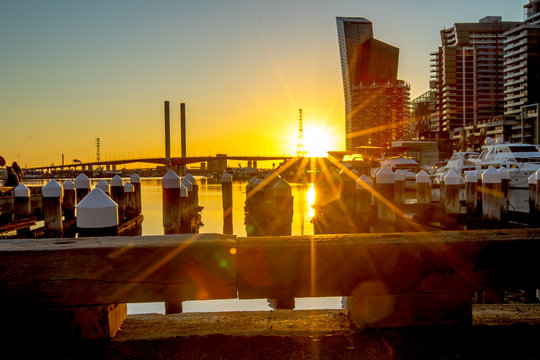 Melbourne city dock sunset scene © PnPy