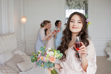 Bachelorette party before the wedding. Young beautiful woman
