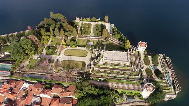 Aerial view of Island Bella or Isola Bella at Lake Maggiore, is one of the Borromean Islands in Piedmont of north Italy, Stresa, Verbania