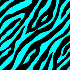 Abstract black and teal blue zebra striped ink textured seamless pattern background