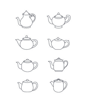 Classic, vintage and modern teapots outline