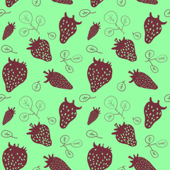 funny sketchy strawberry seamless pattern