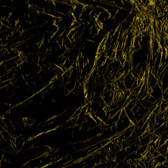 Transparent yellow plastic wrap on the black background. Plastic shopping bag texture. Reusable trash and waste.