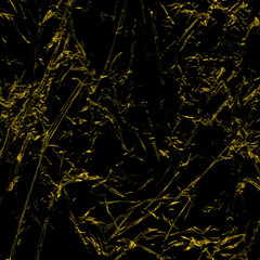 Transparent yellow plastic wrap on the black background. Plastic shopping bag texture. Reusable trash and waste.