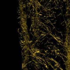 Transparent yellow plastic wrap on the black background. Plastic shopping bag texture. Reusable trash and waste.