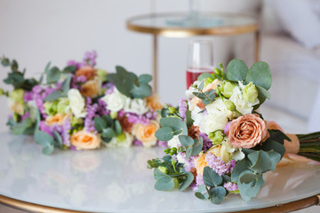 Elegant wedding still life. Bride's bouquet of fresh flowers