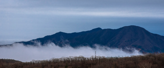 mountain and fog in Japan on winter