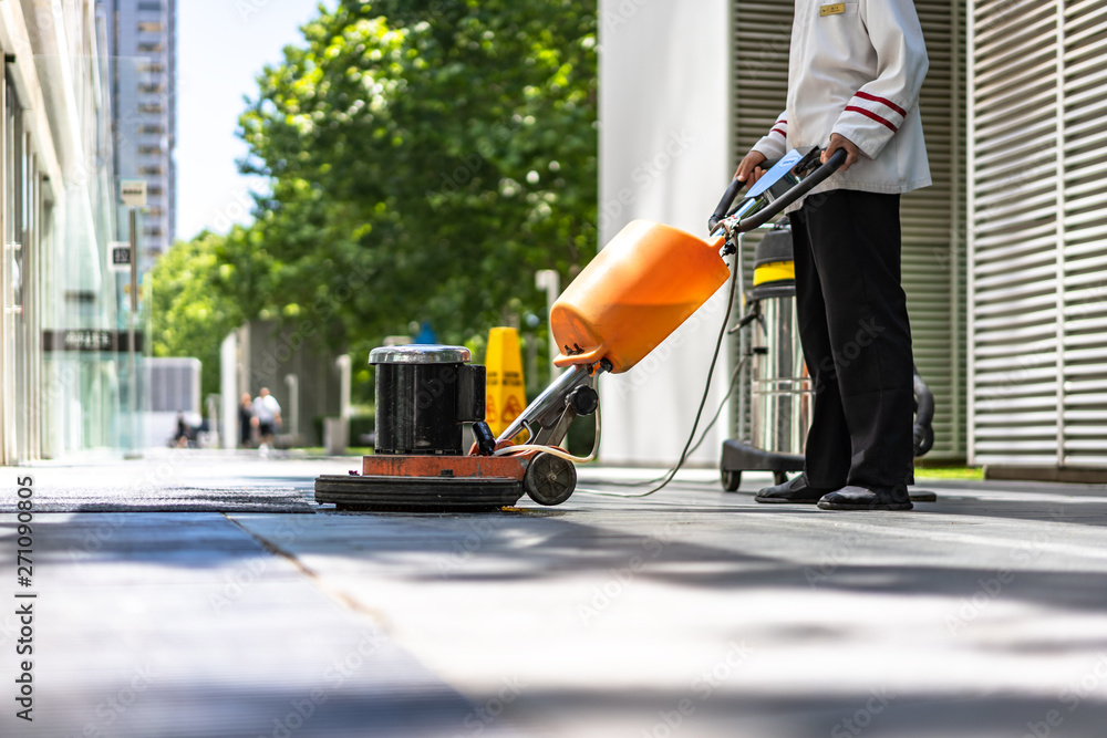 Poster floor care with machine