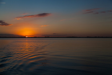 Sunset over water ripples
