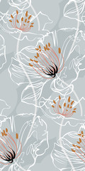 Fototapeta na wymiar vector stylized modern seamless floral pattern scandinavian