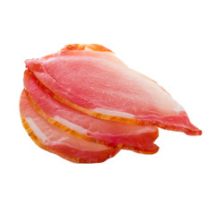 heap of slices of ham isolated on white