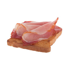 slice of broad for sandwich with ham slices isolated on white background