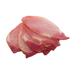 heap of slices of ham isolated on white