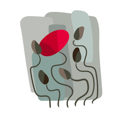 grey red poppies card vector floral design element primitive scandinavian