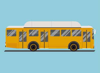 Cool modern flat design public transport items bus stop structure and city transit shorter distance bus, side and front view, isolated