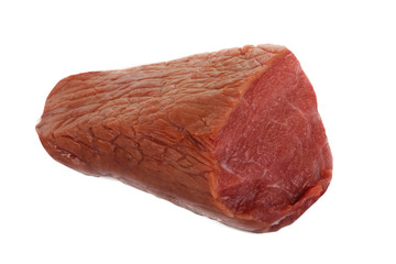 fresh raw beef steak isolated on white background, top view