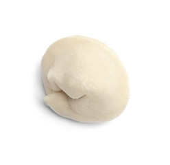 Frozen raw dumpling on white background. Traditional dish