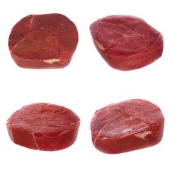 set of steaks of fresh beef isolated on white background